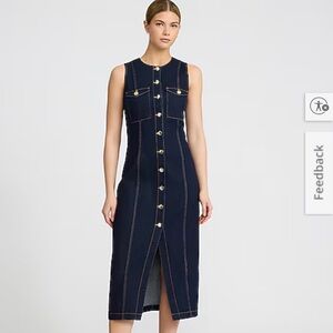 Express Navy Button-Front Midi Dress